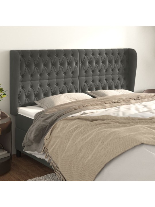Čelo postele typu ušák tmavě šedé 203x23x118/128 cm samet