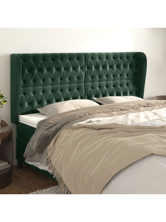 Čelo postele typu ušák tmavě zelená 203x23x118/128 cm samet