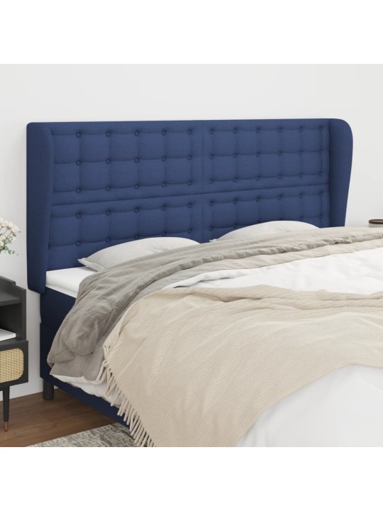 Čelo postele typu ušák modré 163x23x118/128 cm textil