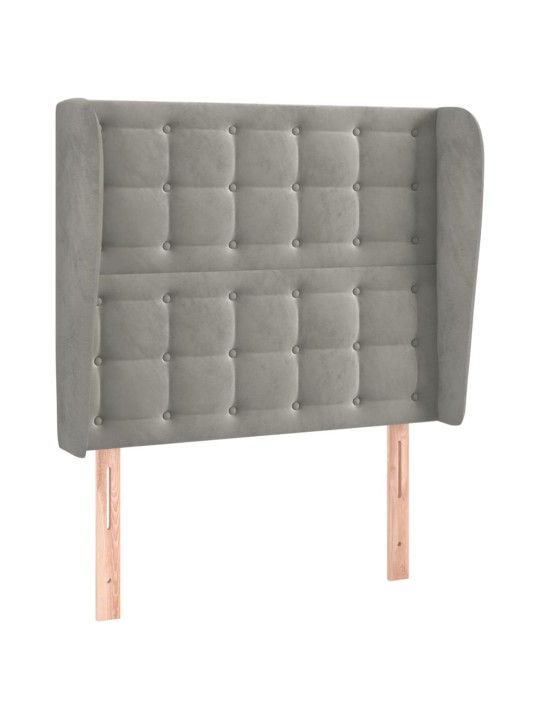 Čelo postele typu ušák světle šedé 83 x 23 x 118/128 cm samet
