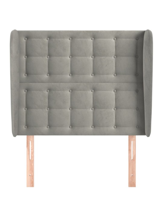 Čelo postele typu ušák světle šedé 83 x 23 x 118/128 cm samet