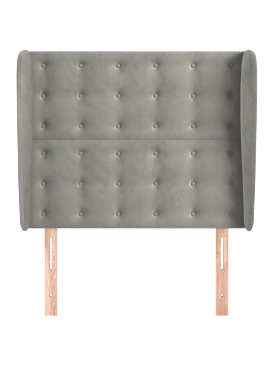 Čelo postele typu ušák světle šedé 93 x 23 x 118/128 cm samet