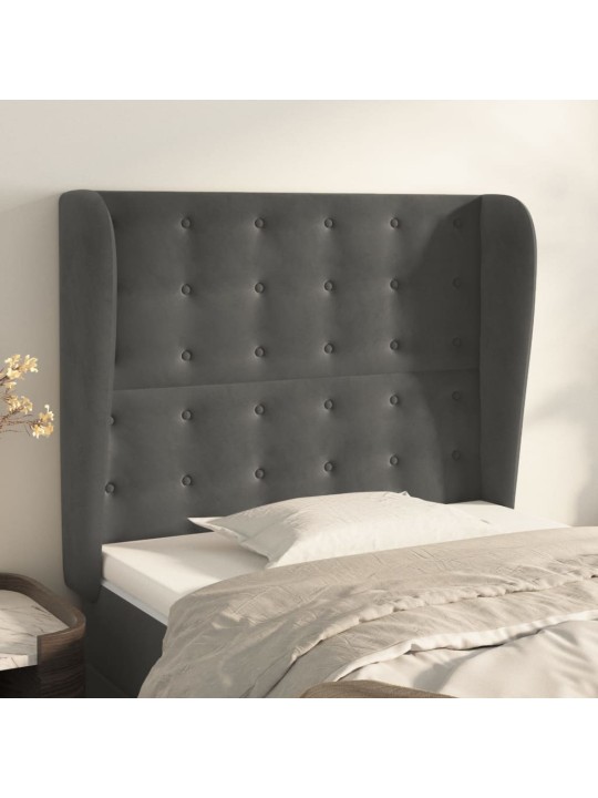 Čelo postele typu ušák tmavě šedé 93x23x118/128 cm samet