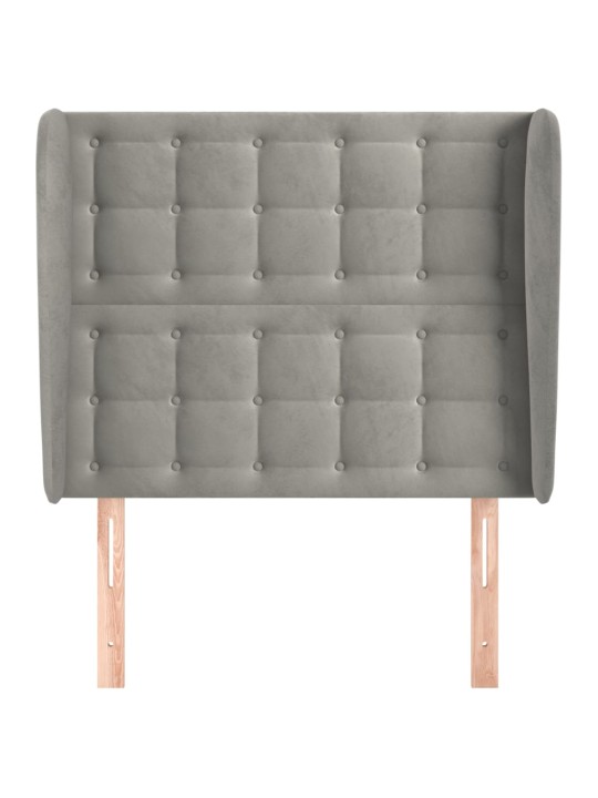 Čelo postele typu ušák světle šedé 103x23x118/128 cm samet