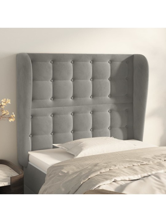 Čelo postele typu ušák světle šedé 103x23x118/128 cm samet