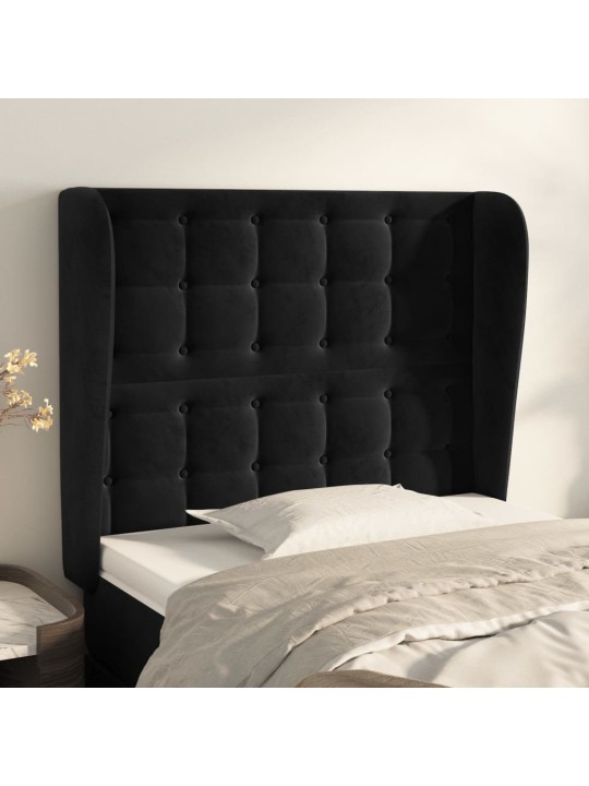 Čelo postele typu ušák černé 103x23x118/128 cm samet