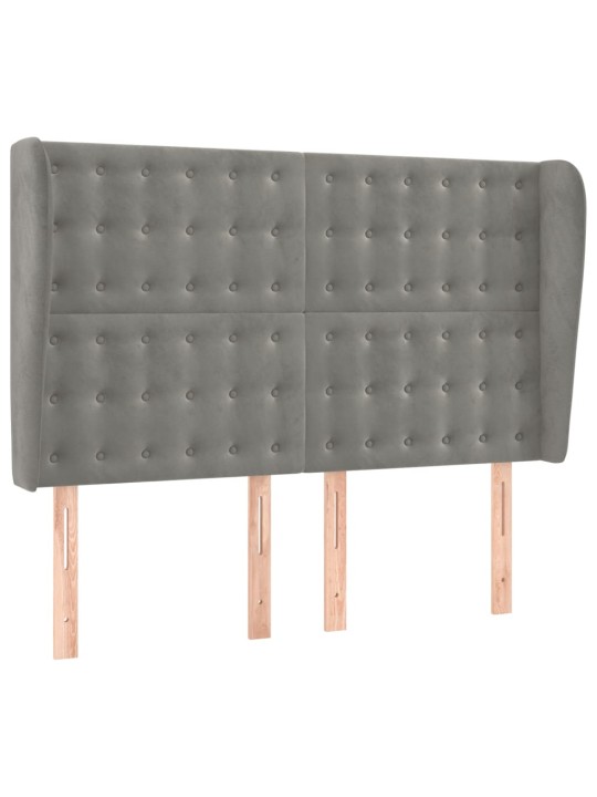 Čelo postele typu ušák světle šedé 147x23x118/128 cm samet