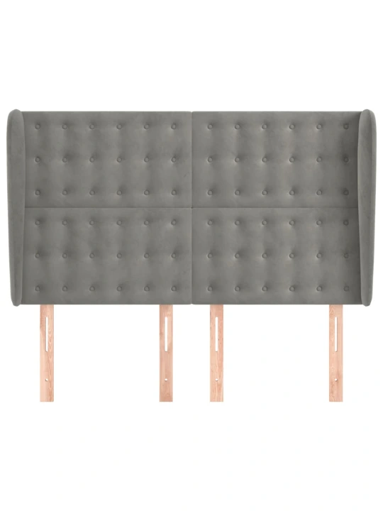 Čelo postele typu ušák světle šedé 147x23x118/128 cm samet
