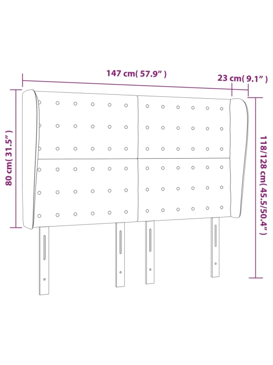 Čelo postele typu ušák světle šedé 147x23x118/128 cm samet