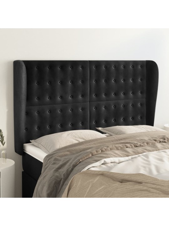 Čelo postele typu ušák černé 147x23x118/128 cm samet