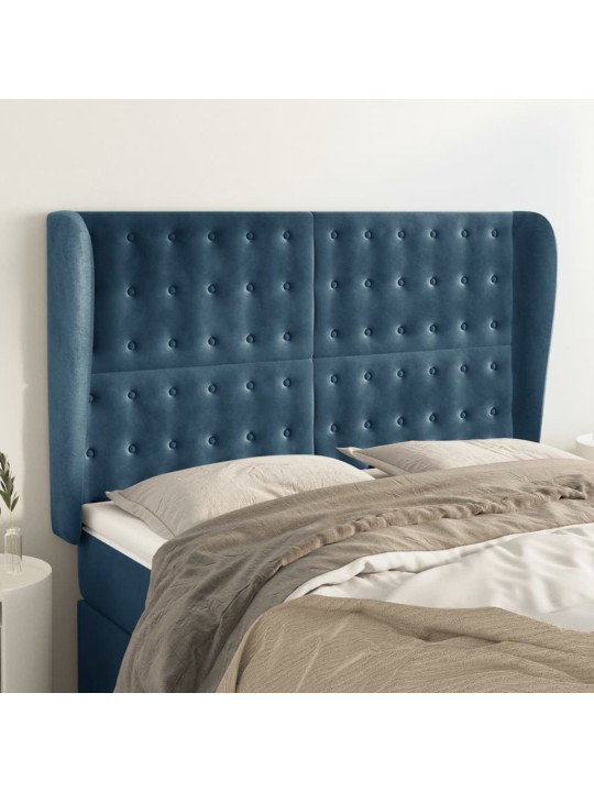 Čelo postele typu ušák tmavě modrá 147x23x118/128 cm samet