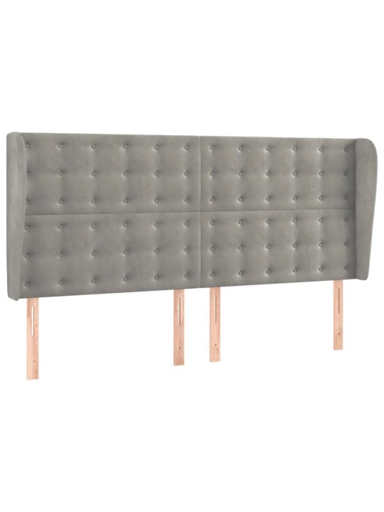Čelo postele typu ušák světle šedé 163x23x118/128 cm samet