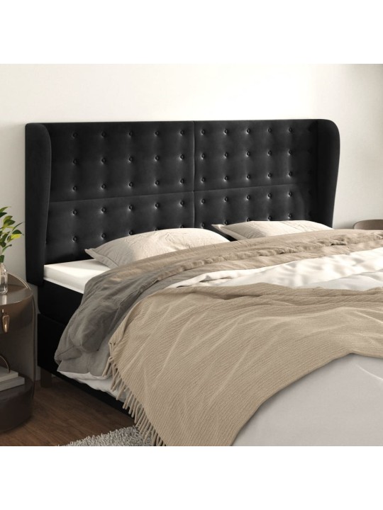 Čelo postele typu ušák černé 163x23x118/128 cm samet
