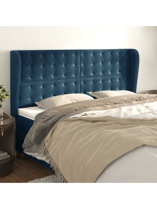 Čelo postele typu ušák tmavě modrá 163x23x118/128 cm samet