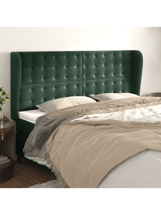 Čelo postele typu ušák tmavě zelená 183x23x118/128 cm samet