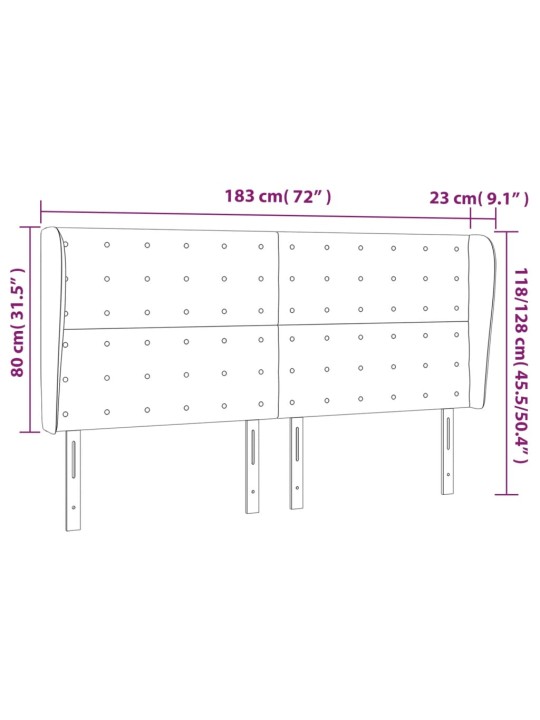 Čelo postele typu ušák tmavě modrá 183x23x118/128 cm samet