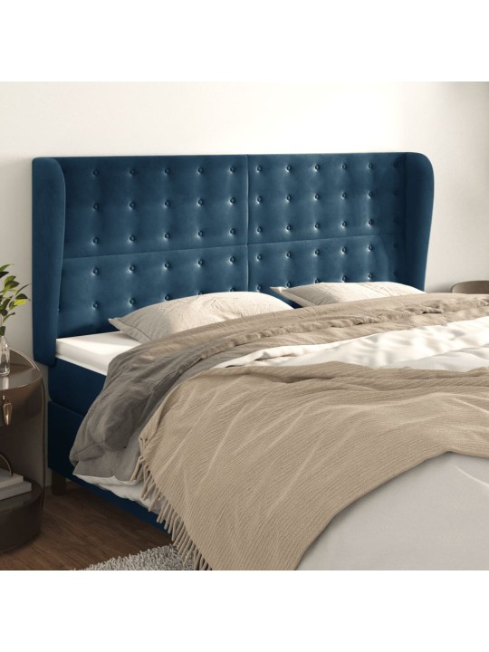Čelo postele typu ušák tmavě modrá 183x23x118/128 cm samet