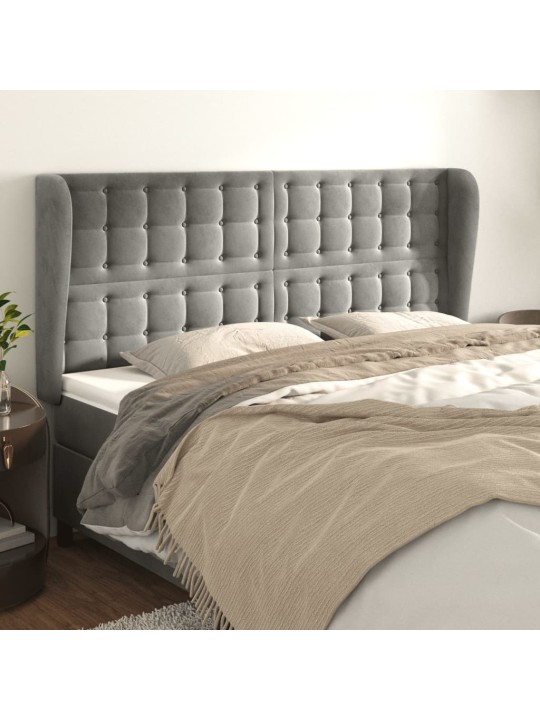 Čelo postele typu ušák světle šedé 203x23x118/128 cm samet