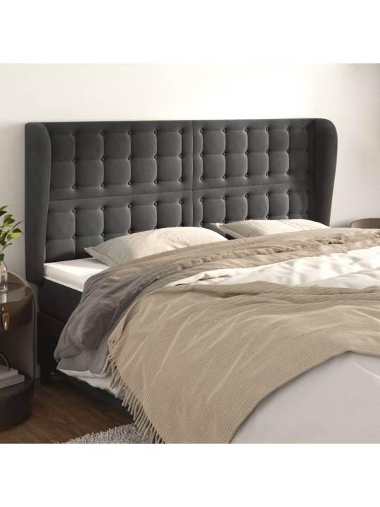 Čelo postele typu ušák tmavě šedé 203x23x118/128 cm samet