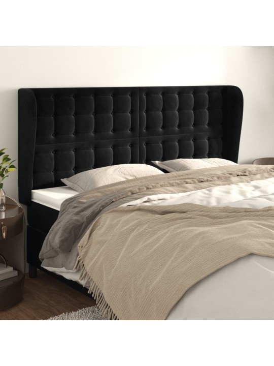 Čelo postele typu ušák černé 203x23x118/128 cm samet