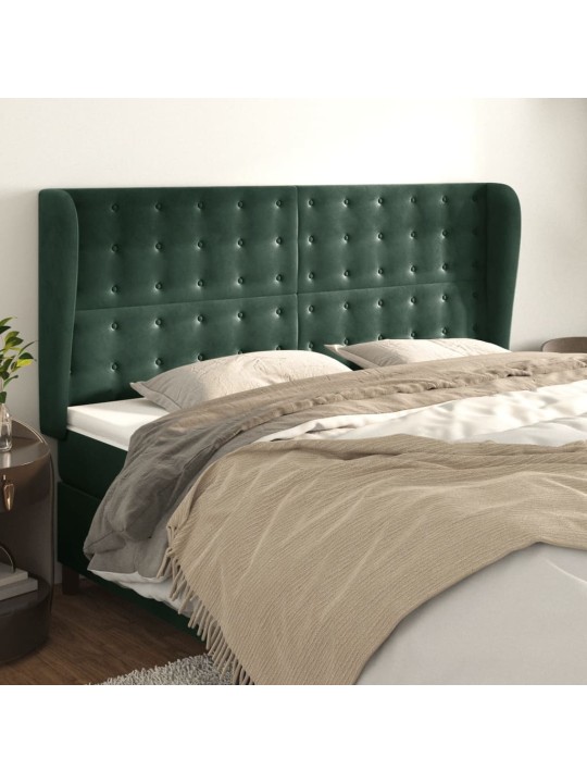 Čelo postele typu ušák tmavě zelená 203x23x118/128 cm samet