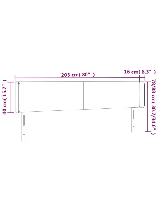 Čelo postele typu ušák tmavě šedé 203x16x78/88 cm textil
