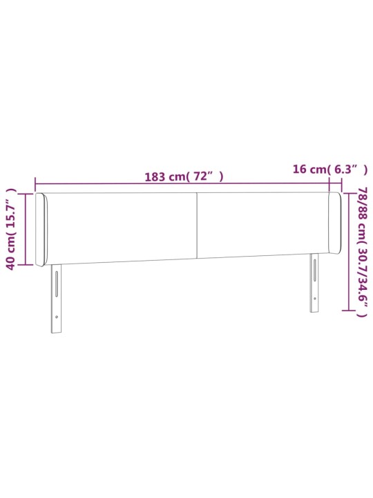Čelo postele typu ušák tmavě šedé 183x16x78/88 cm samet