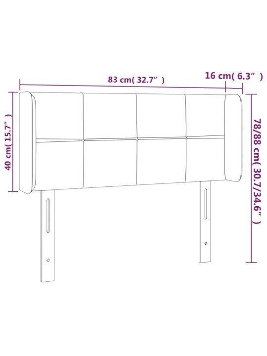 Čelo postele typu ušák tmavě šedé 83x16x78/88 cm samet