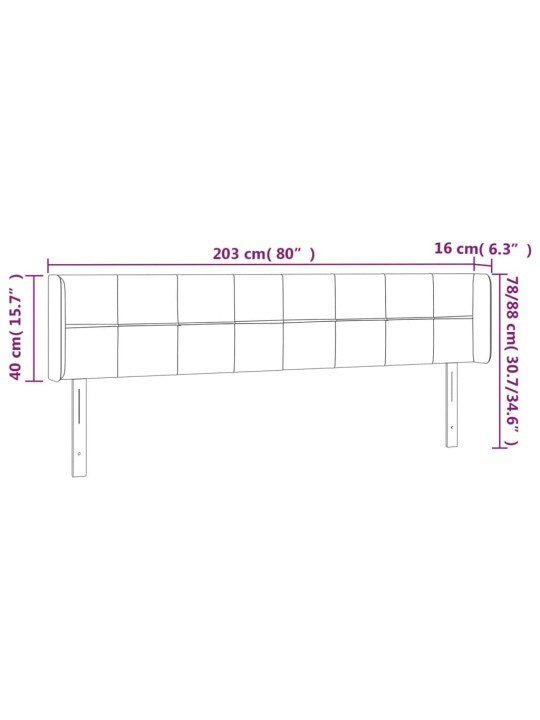 Čelo postele typu ušák světle šedé 203x16x78/88 cm samet