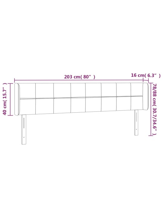 Čelo postele typu ušák tmavě šedé 203x16x78/88 cm samet