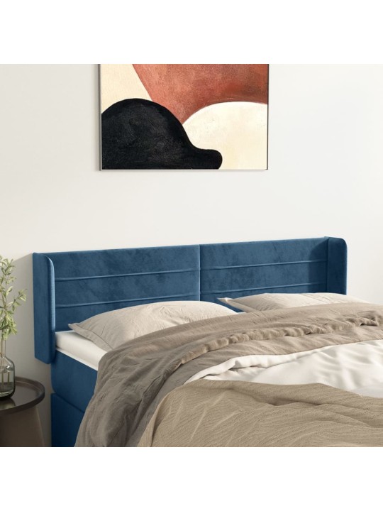 Čelo postele typu ušák tmavě modrá 147x16x78/88 cm samet