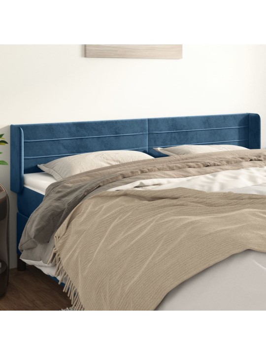 Čelo postele typu ušák tmavě modrá 203x16x78/88 cm samet
