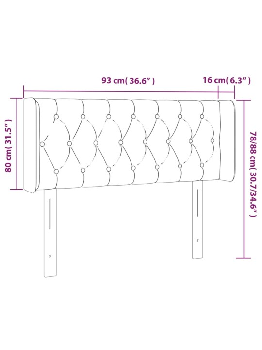 Čelo postele typu ušák modré 93 x 16 x 78/88 cm textil