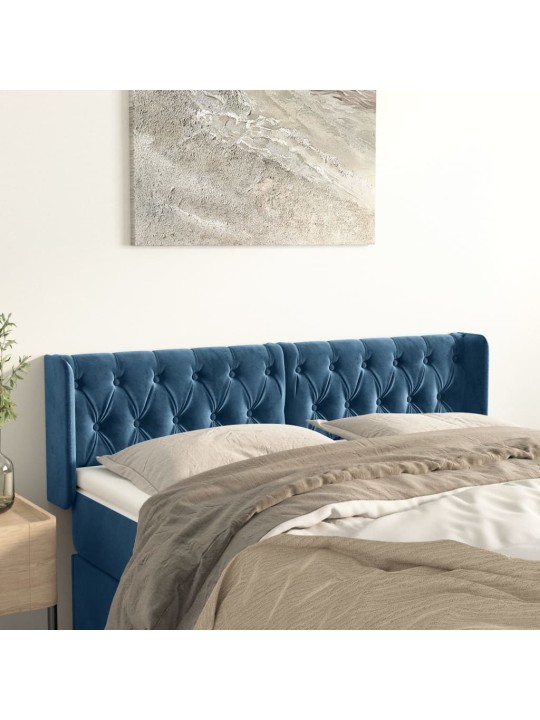 Čelo postele typu ušák tmavě modrá 163x16x78/88 cm samet