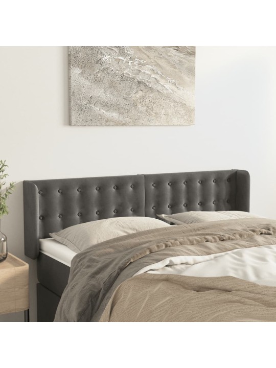 Čelo postele typu ušák tmavě šedé 147x16x78/88 cm samet