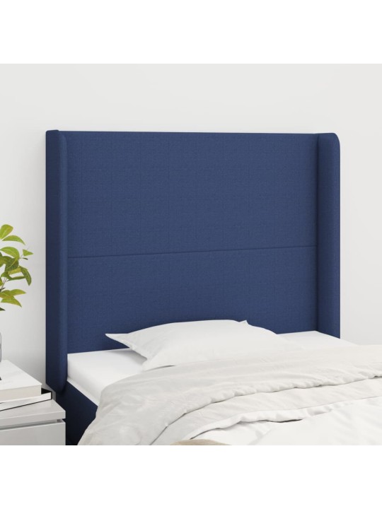 Čelo postele typu ušák modré 83x16x118/128 cm textil