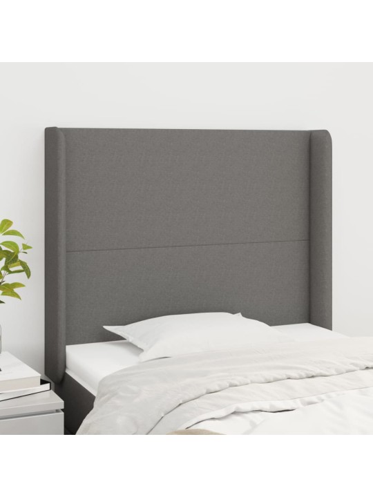 Čelo postele typu ušák tmavě šedé 103x16x118/128 cm textil