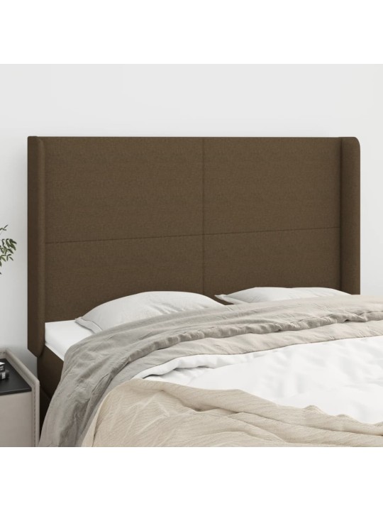Čelo postele typu ušák tmavě hnědé 147x16x118/128 cm textil