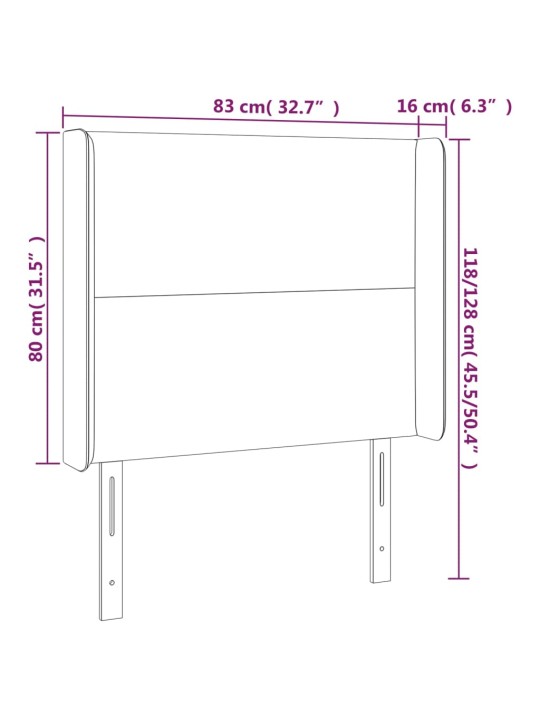 Čelo postele typu ušák tmavě šedé 83x16x118/128 cm samet