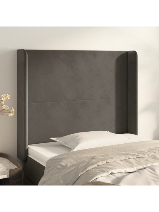 Čelo postele typu ušák tmavě šedé 83x16x118/128 cm samet
