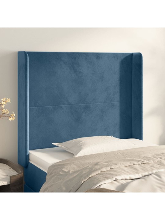 Čelo postele typu ušák tmavě modrá 93x16x118/128 cm samet