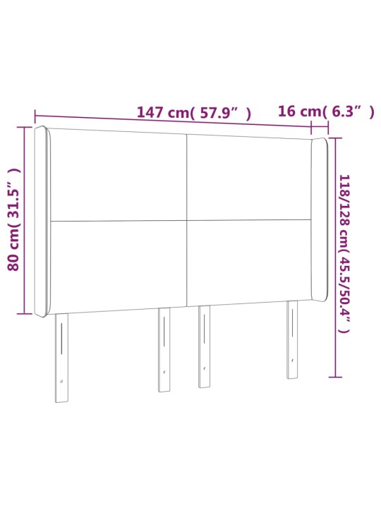 Čelo postele typu ušák tmavě šedé 147x16x118/128 cm samet