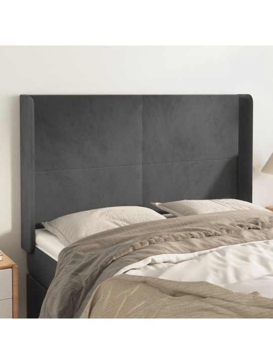 Čelo postele typu ušák tmavě šedé 147x16x118/128 cm samet