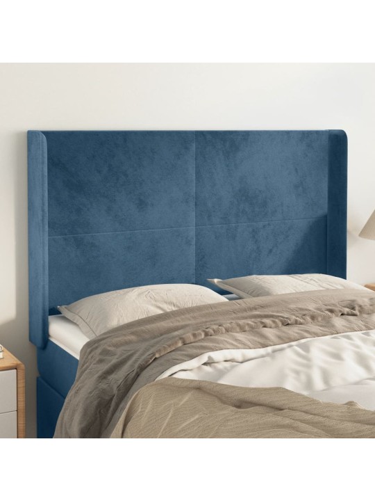 Čelo postele typu ušák tmavě modrá 147x16x118/128 cm samet