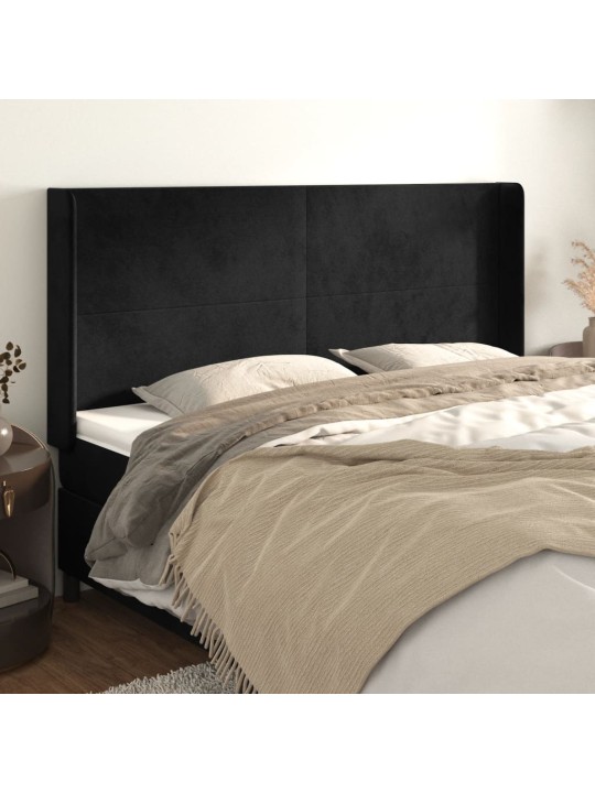 Čelo postele typu ušák černé 183x16x118/128 cm samet