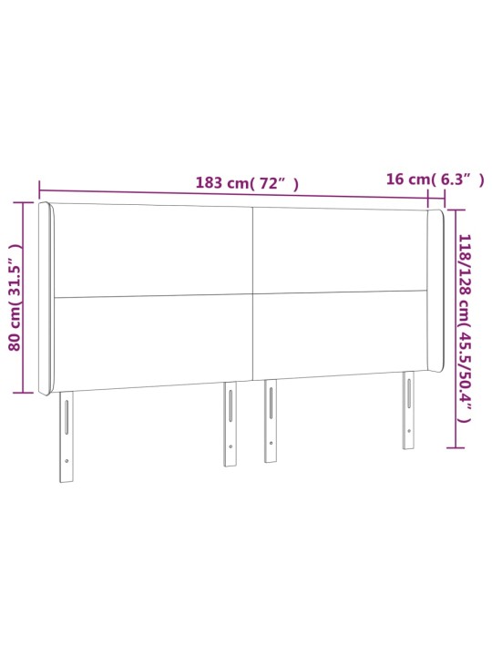 Čelo postele typu ušák tmavě modrá 183x16x118/128 cm samet