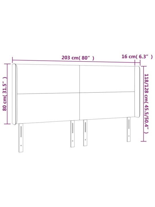 Čelo postele typu ušák tmavě šedé 203x16x118/128 cm samet