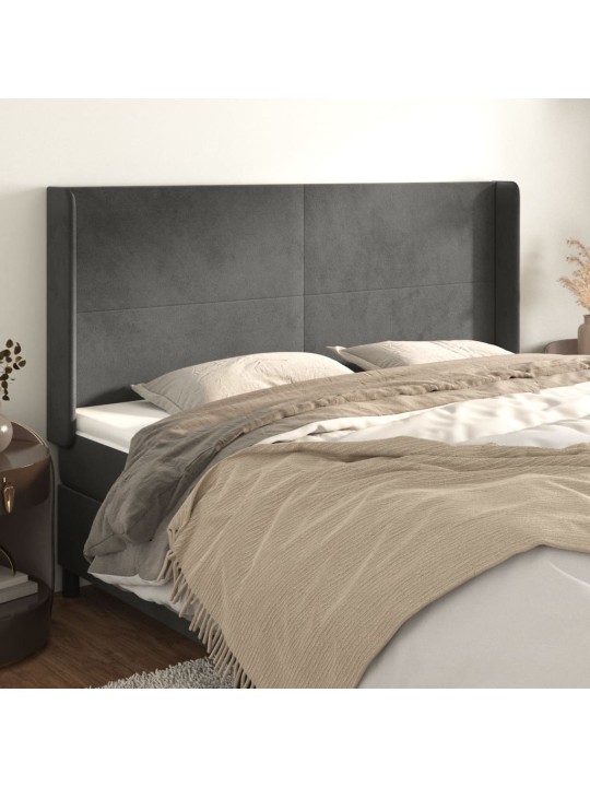 Čelo postele typu ušák tmavě šedé 203x16x118/128 cm samet
