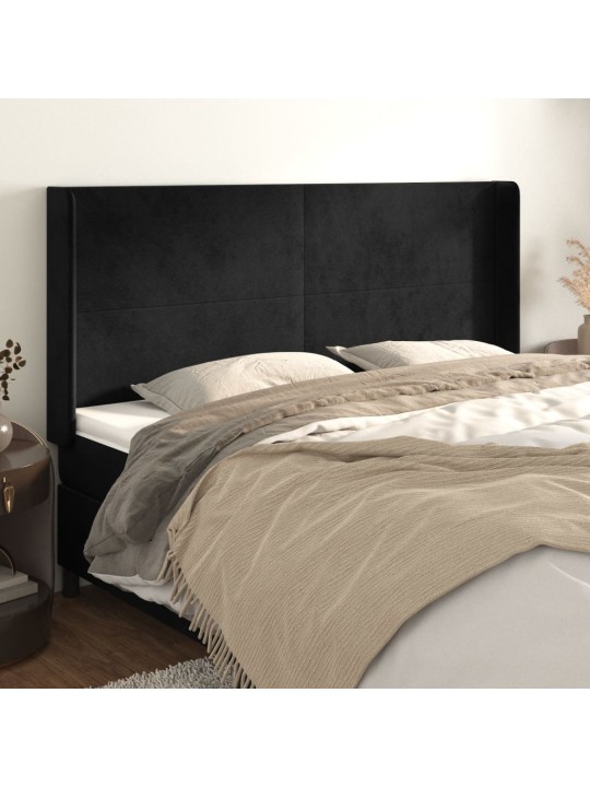 Čelo postele typu ušák černé 203x16x118/128 cm samet
