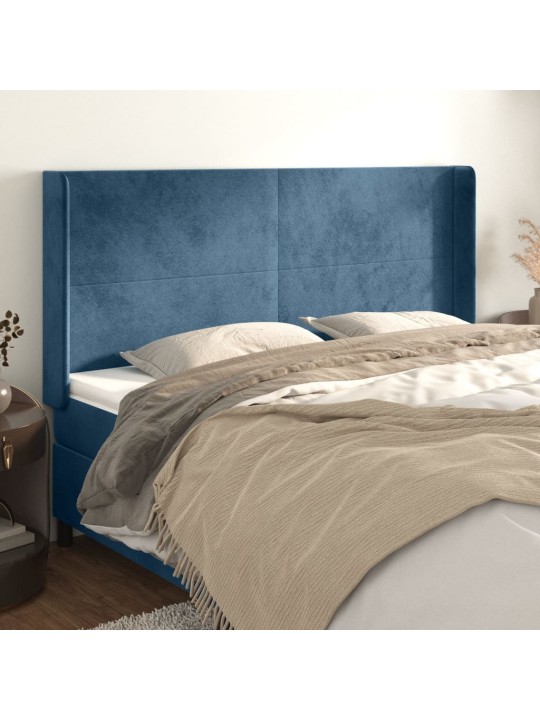 Čelo postele typu ušák tmavě modrá 203x16x118/128 cm samet